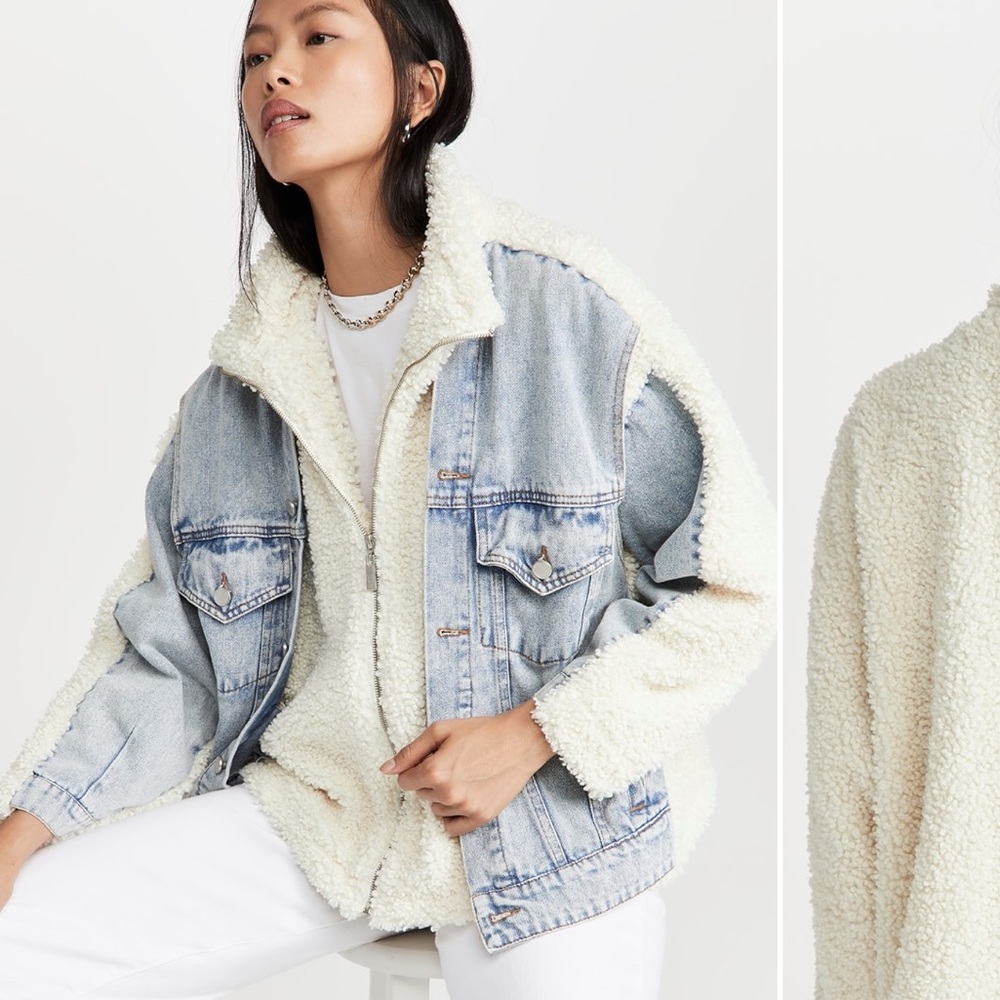 BlankNYC Bear Hug Denim Sherpa Jacket, size Small